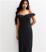Women's Black Polka Dot Mesh Midi Dress New Look