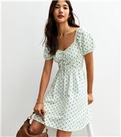 Women's White Floral Print Puff Sleeve Mini Dress New Look