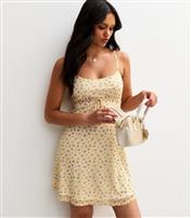 Women's Yellow Floral Print Mesh Mini Dress New Look