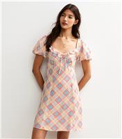 Women's Cream Checked Ruffle Trim Mini Dress New Look