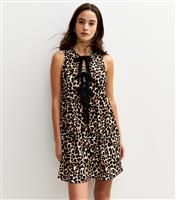 Women's Brown Animal Print Bow Front Mini Dress New Look