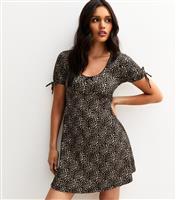 Women's Brown Textured Animal Print Tie Sleeve Mini Dress New Look