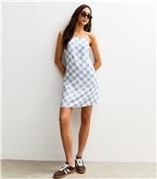Women's Blue Check Print Shift Mini Dress New Look