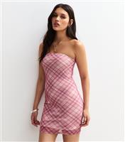 Women's Pink Check Mesh Bandeau Mini Dress New Look
