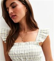 Women's Blue Gingham Print Shirred Frill Strap Mini Dress New Look