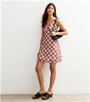 Women's Cream Checked V-Neck Mesh Mini Dress New Look