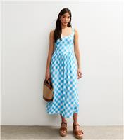 Women's Blue Gingham Bow Back Midi Dress New Look