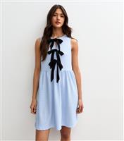 Women's Blue Gingham Sleeveless Crinkle Bow Mini Dress New Look