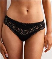 Women's Black V Lace Front Brazilian Briefs New Look