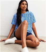 Women's Blue Pattern Print Jersey T-Shirt New Look