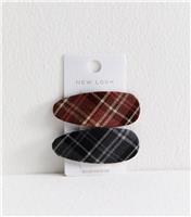 Pack Of 2 Multicoloured Checked Hair Slides New Look