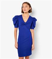 Women's Blue Bow Front Ponti Dress Apricot New Look