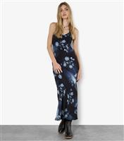 Women's Navy Floral Slip Midi Dress Apricot New Look