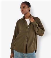 Women's Dark Khaki Oversized Waffle Shirt Apricot New Look