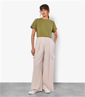 Women's Stone Wide Leg Cargo Trousers Apricot New Look