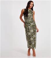 Women's Green Animal Print Mesh Midi Dress Quiz New Look
