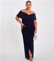 Women's Curve Navy Bardot Maxi Dress Quiz New Look