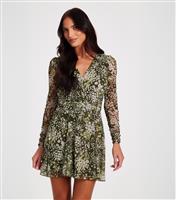 Women's Khaki Green Abstract Print Mini Dress Quiz New Look
