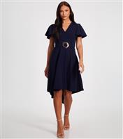 Women's Navy Buckle V-Neck Dress Quiz New Look