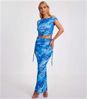 Women's Blue Abstract Print Mesh Crop Top Quiz New Look