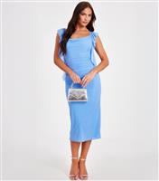 Women's Light Blue Frill Mesh Midi Dress Quiz New Look
