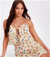 Women's Yellow Floral Print Tie Front Top Quiz New Look