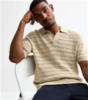 Men's Cream Regular Crochet Knit Polo Top Only and Sons New Look