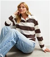 Women's Brown Striped Long Sleeve Rugby Top New Look
