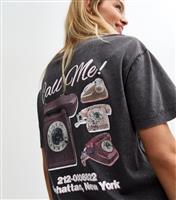 Women's Dark Grey Acid Wash Phone Print Oversized T-Shirt New Look
