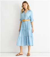 Women's Blue Denim Look Shirt Dress Gini London New Look