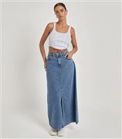 Women's Blue Denim Split Front Maxi Skirt Urban Bliss New Look