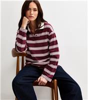 Women's Red Striped Long Sleeve Rugby Top New Look