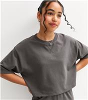 Girls' Dark Grey Short Sleeve Sweatshirt New Look