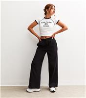 Girls' Black Seam Detail Wide Leg Joggers New Look