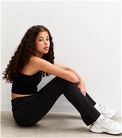 Girls' Black Folded Waist Flared Jersey Leggings New Look