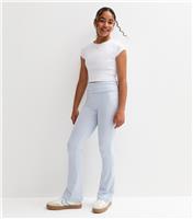 Girls' Light Blue Folded Waist Flared Jersey Leggings New Look
