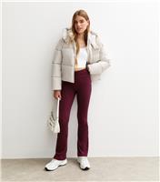 Girls' Dark Burgundy Folded Waist Flared Jersey Leggings New Look