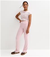 Girls' Pink Folded Waist Flared Jersey Leggings New Look