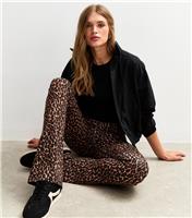 Women's Brown Leopard Print Jersey Kick Flare Leggings New Look