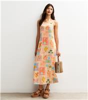 Women's Cream Italy Print Square Neck Midi Dress New Look