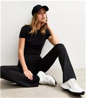 Women's Black High Waist Jersey Kick Flare Leggings New Look