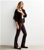 Women's Dark Brown High Waist Jersey Kick Flare Leggings New Look