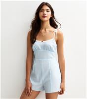 Women's Blue Rose Detail Gingham Print Strappy Playsuit New Look