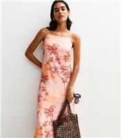Women's Pink Palm Print Square Neck Midi Dress New Look