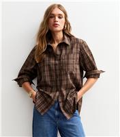 Women's Brown Checked Long Sleeve Shirt New Look