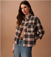 Women's Black Check Print Long Sleeve Cropped Shirt New Look