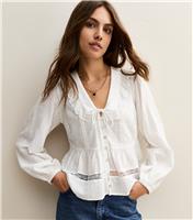 Women's White Lace Collar Long Sleeve Shirt New Look