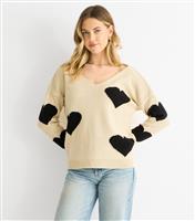 Women's Oatmeal Heart Knit Jumper Gini London New Look
