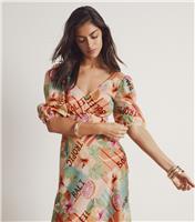 Women's Cream Fruit Print Crinkle Texture Empire Line Midi Dress New Look