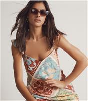 Women's Multicoloured Flutter Sleeve Slit Hem Midi Slip Dress New Look